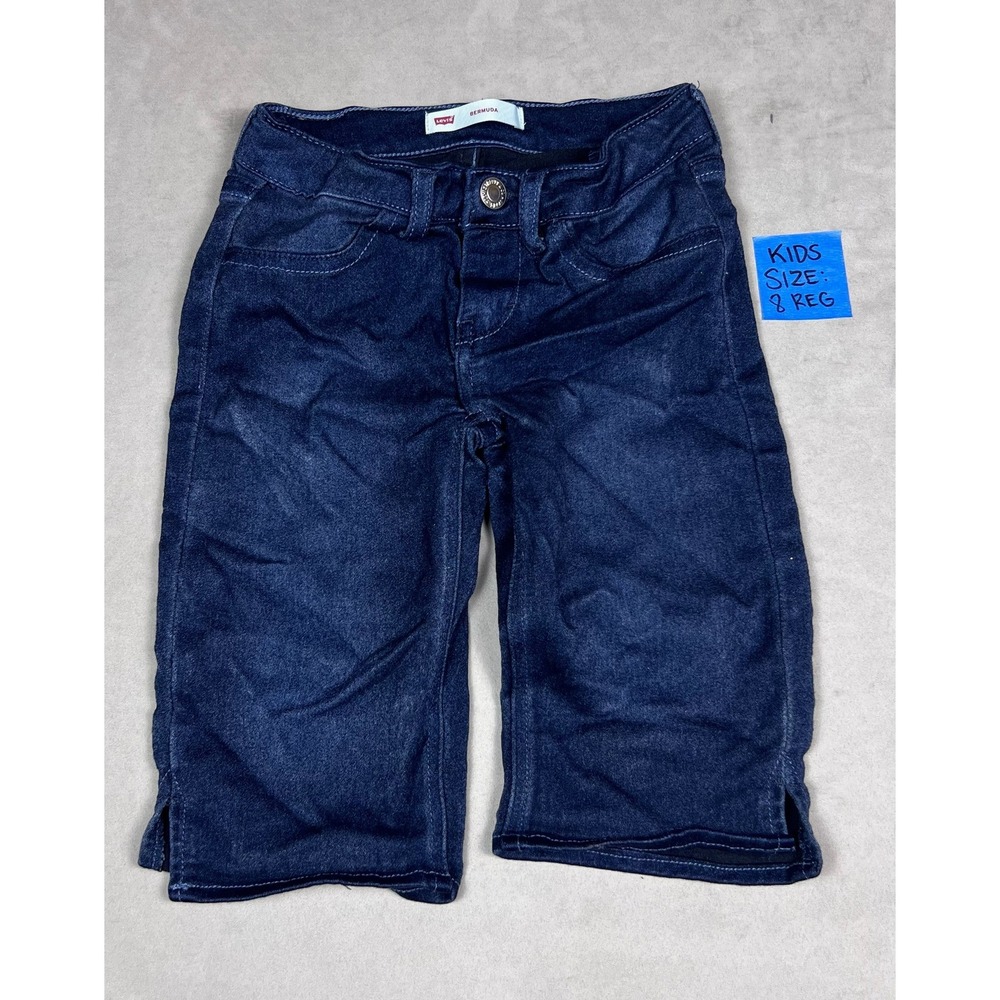 Levis Girls Dark Wash Denim Bermuda Shorts Size 8 Reg Adjustable Waist 4662-639